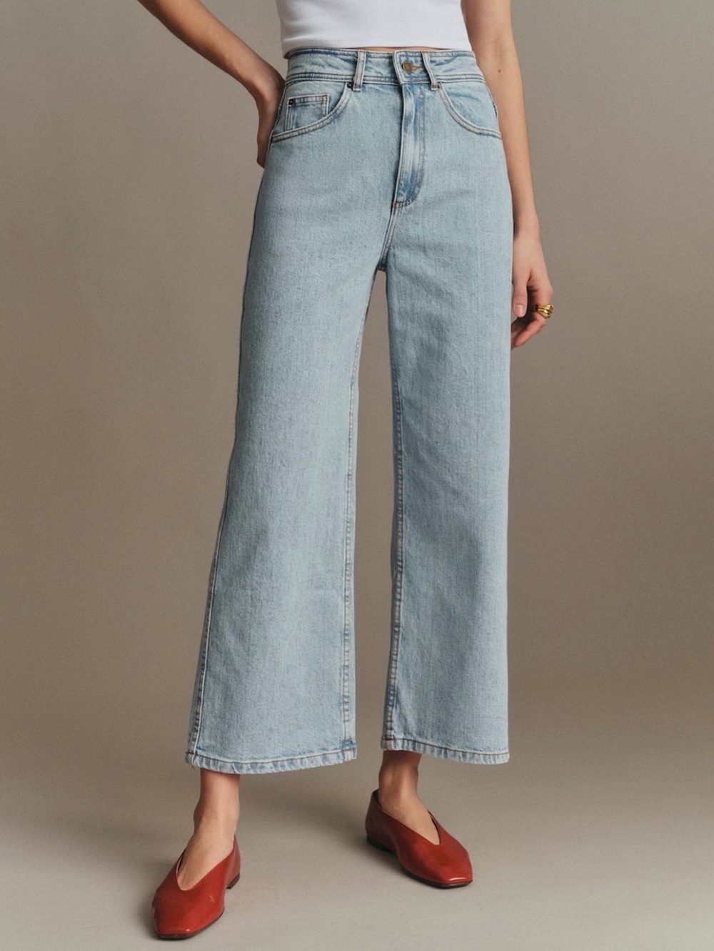 Sézane Le Crop Washed High Rise Wide Leg Jeans Size 10 / FR 42 - Picture 4 of 8